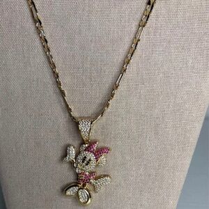 18k Gold- plated Tone Pink & Clear Crystal Cartoon Pendant Necklace